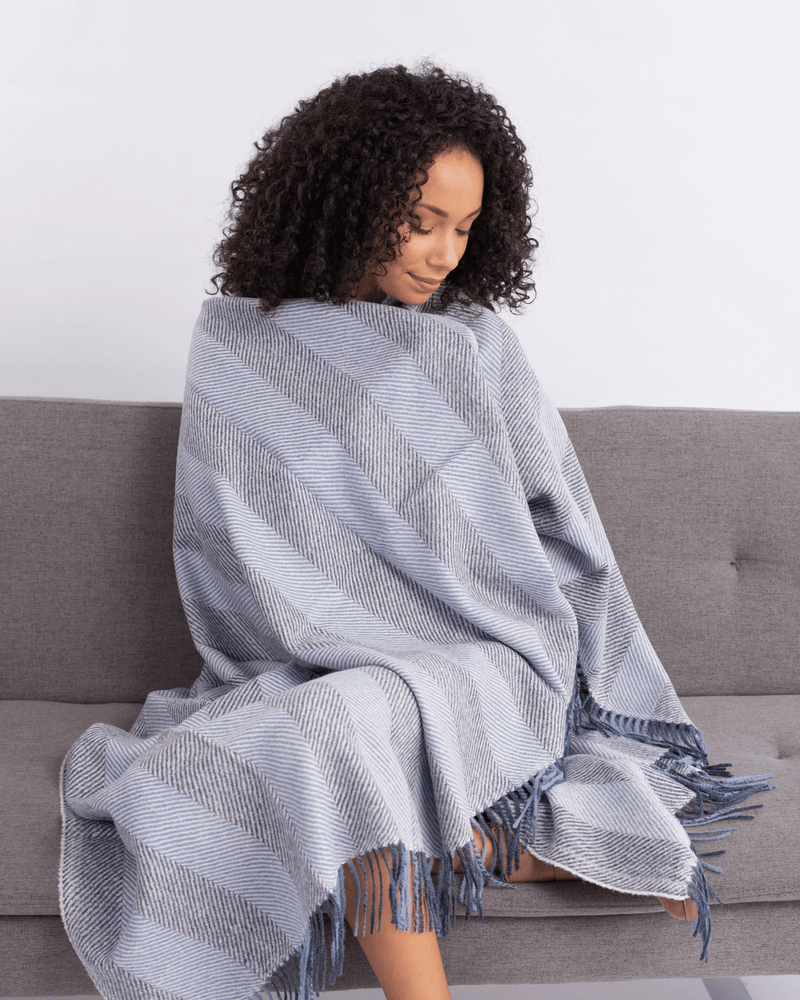 Peruvian Nuna Blanket Blue Willka Alpaca Wool Blanket