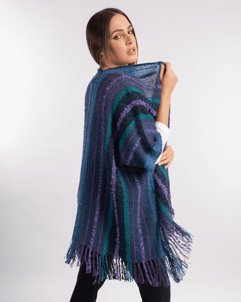 Peruvian Nuna Ponchos Blue/Purple Kuska Open Poncho