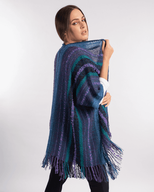 Peruvian Nuna Ponchos Blue/Purple Kuska Open Poncho